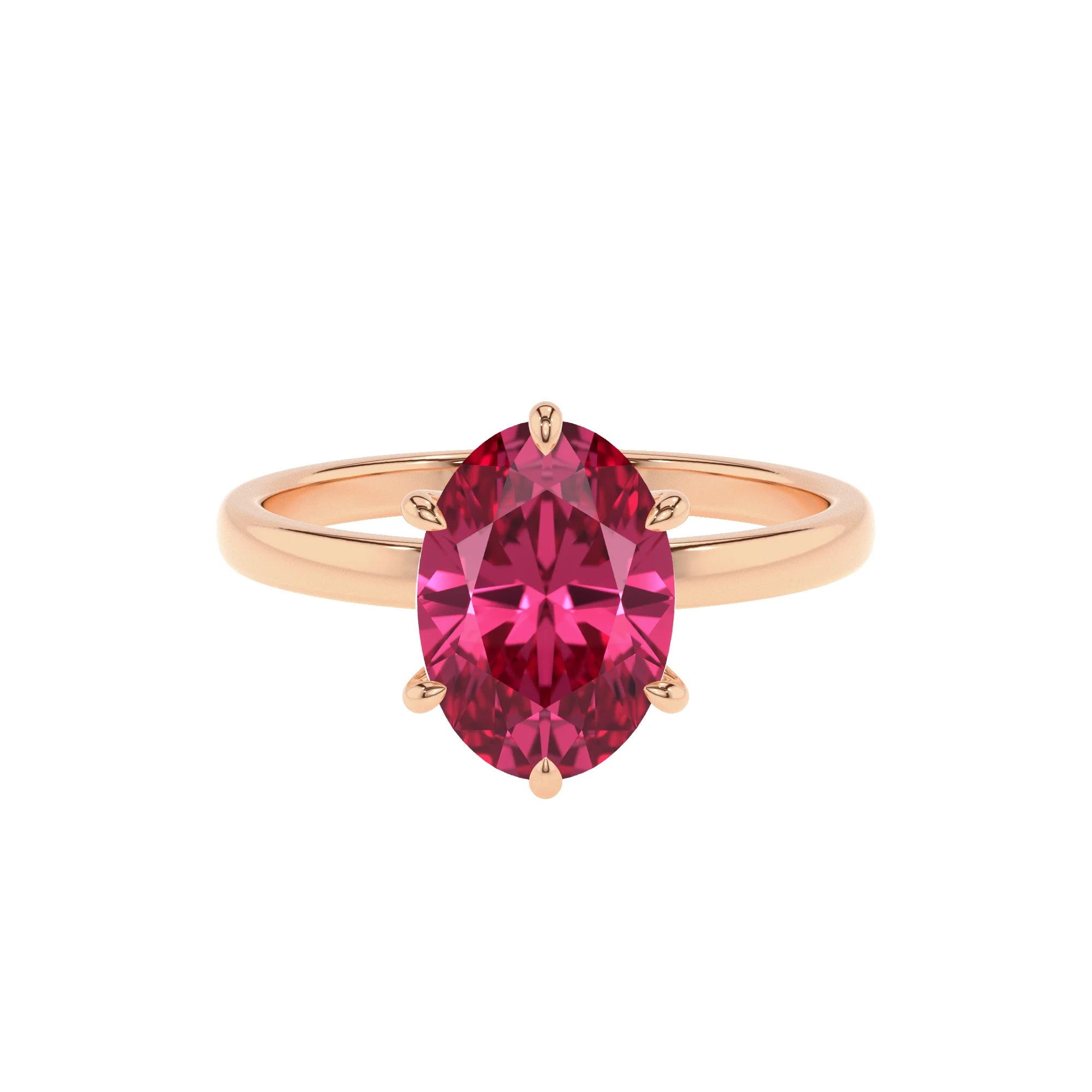 lab grown pink-tourmaline oval solitaire rings in rose gold 