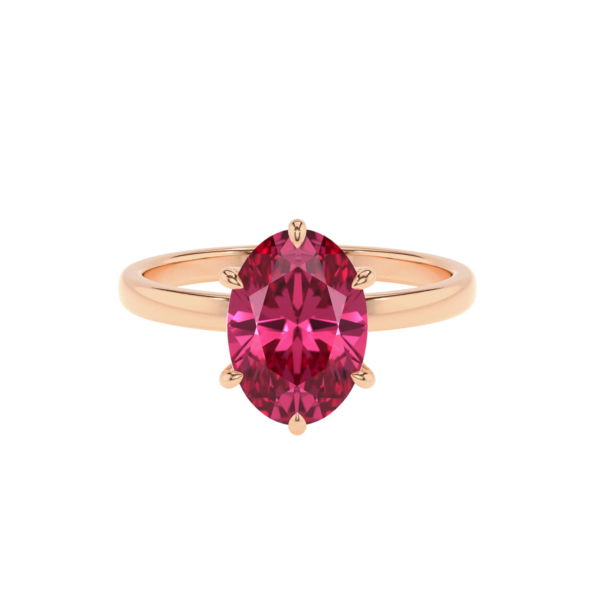 lab grown pink-tourmaline oval solitaire rings in rose gold 