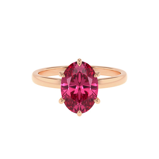 lab grown pink-tourmaline oval solitaire rings in rose gold 
