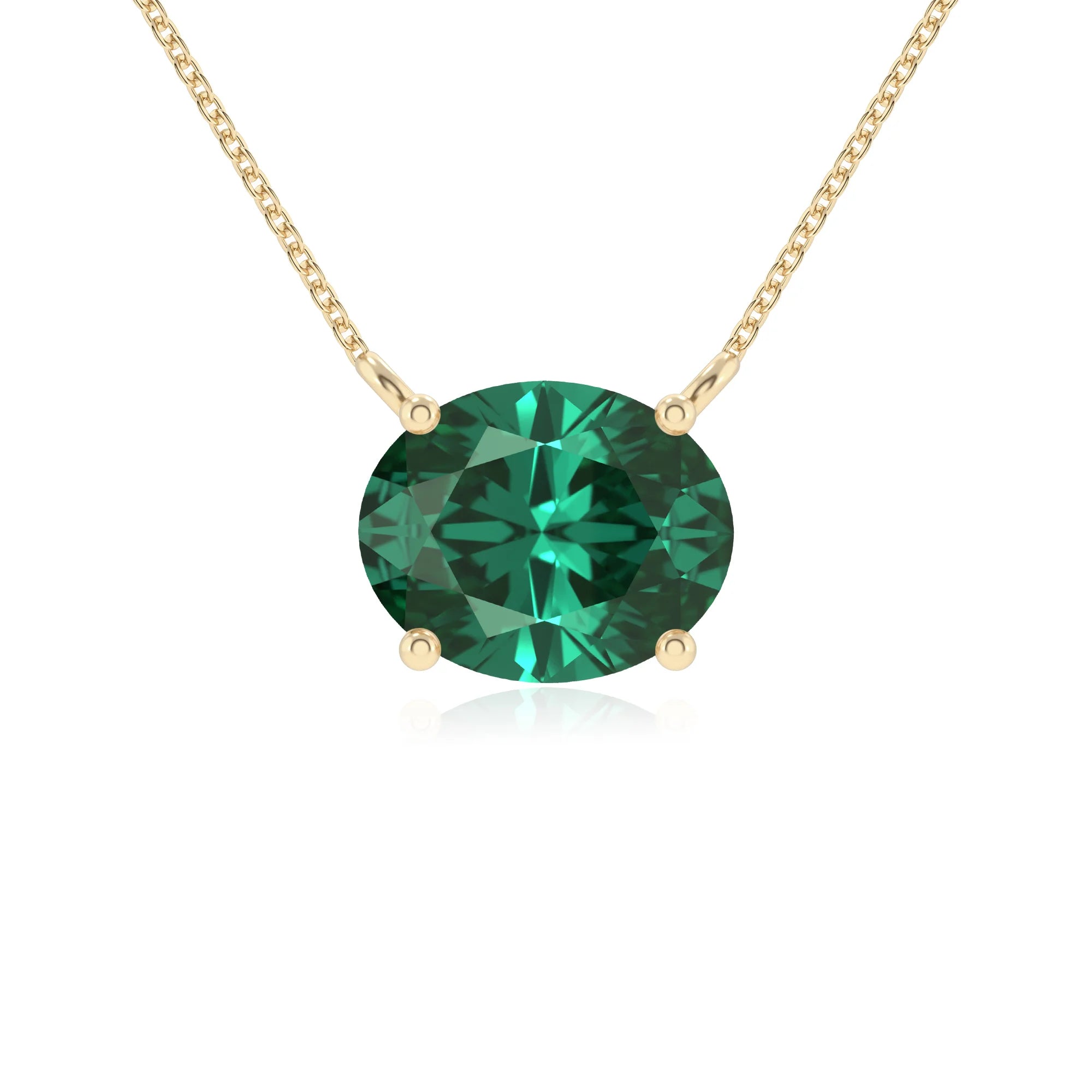lab grown emerald oval solitaire necklaces in yellow gold 