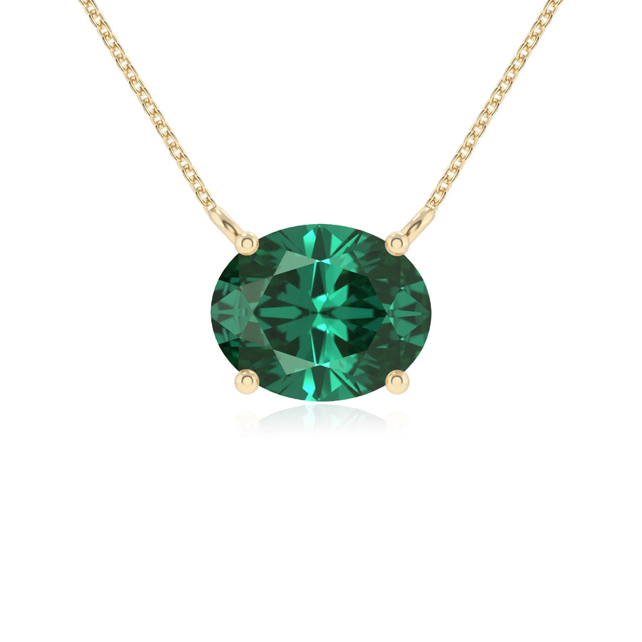 lab grown emerald oval solitaire necklaces in yellow gold 