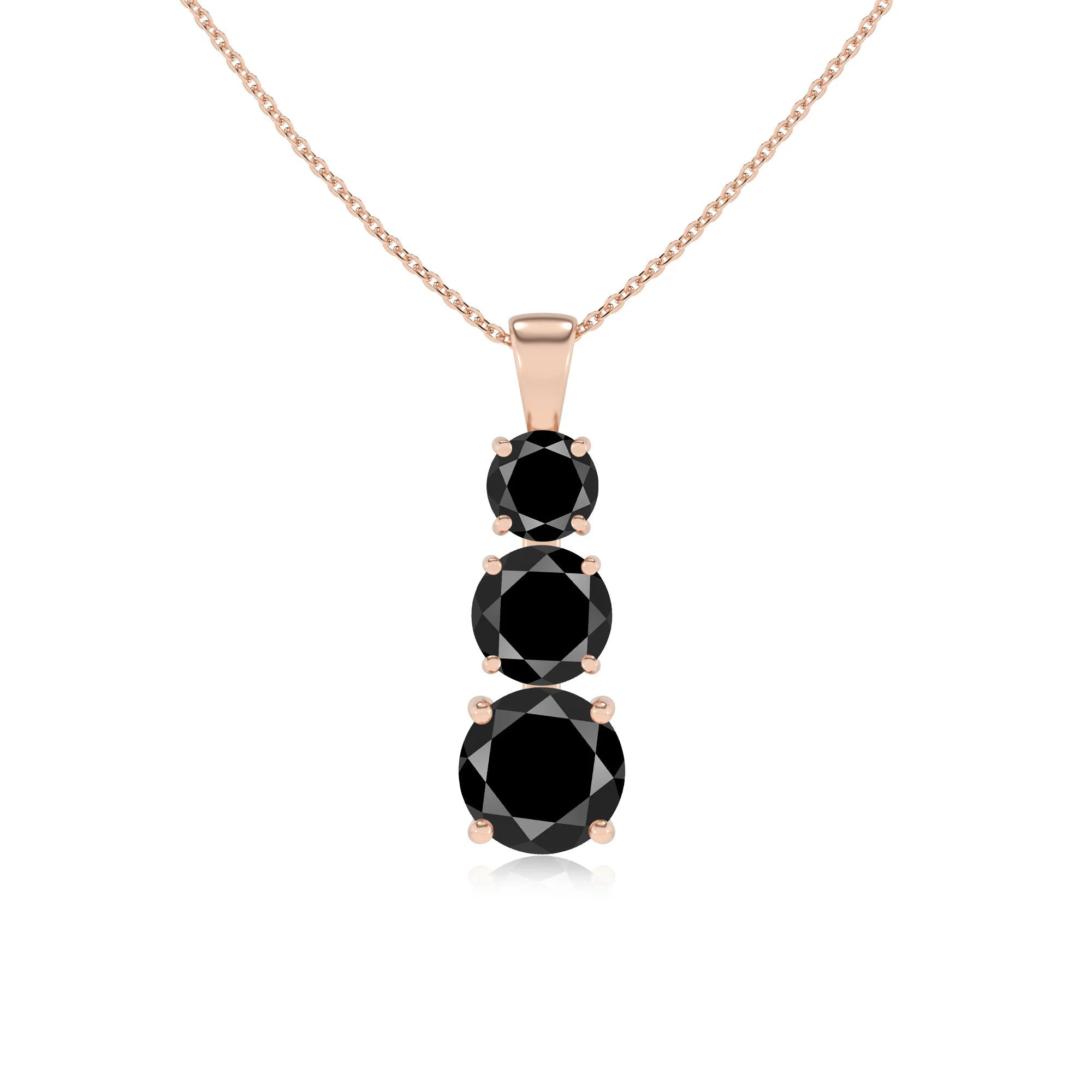 natural black-onyx round bar v-bale necklaces in rose gold 