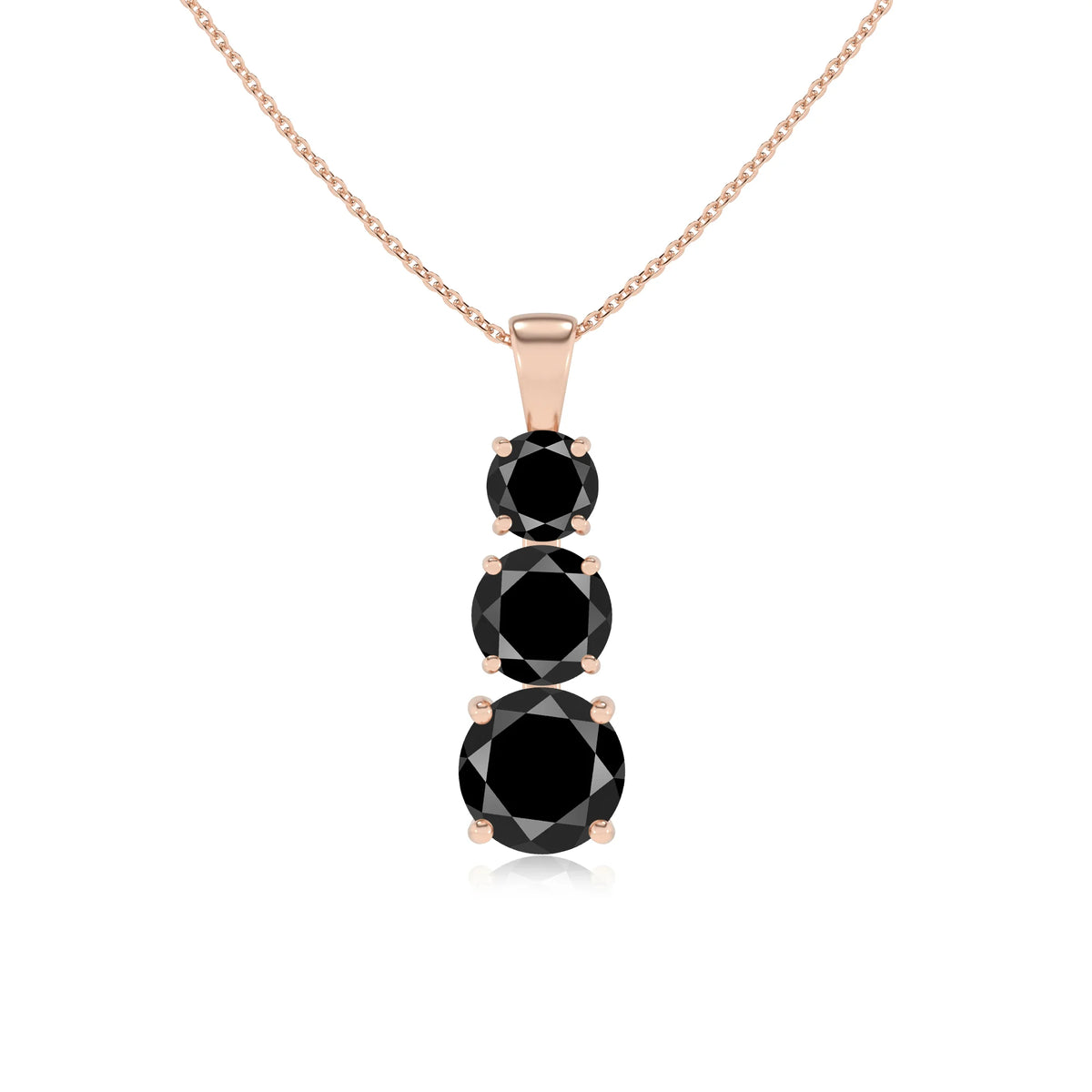 natural black-onyx round bar v-bale necklaces in rose gold 