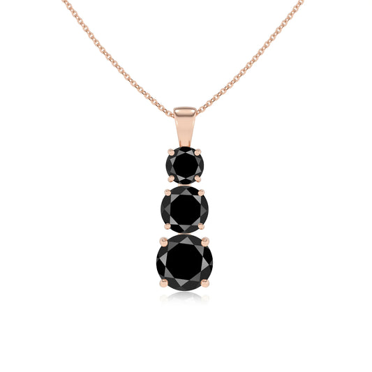 natural black-onyx round bar v-bale necklaces in rose gold 