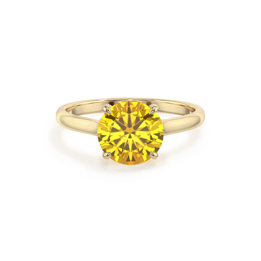 lab grown yellow-sapphire round solitaire rings in yellow gold 