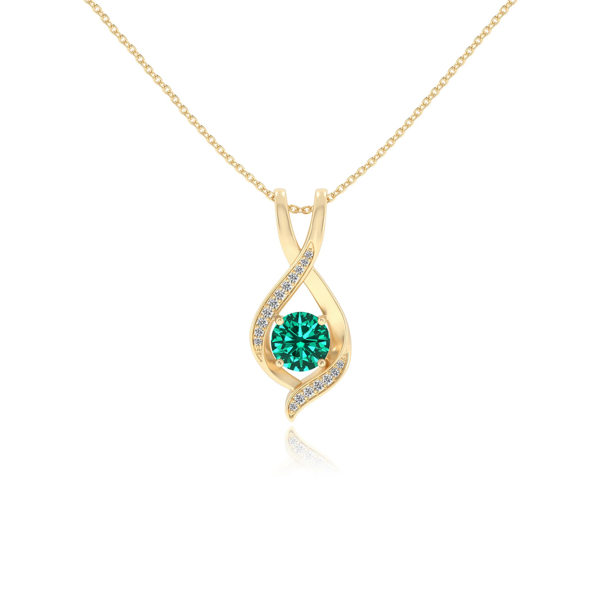 lab grown emerald round solitaire necklaces in yellow gold 