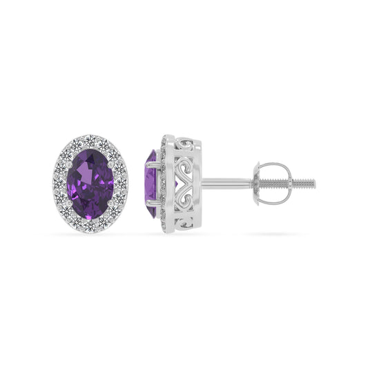 lab grown amethyst oval stud earrings in sterling silver 