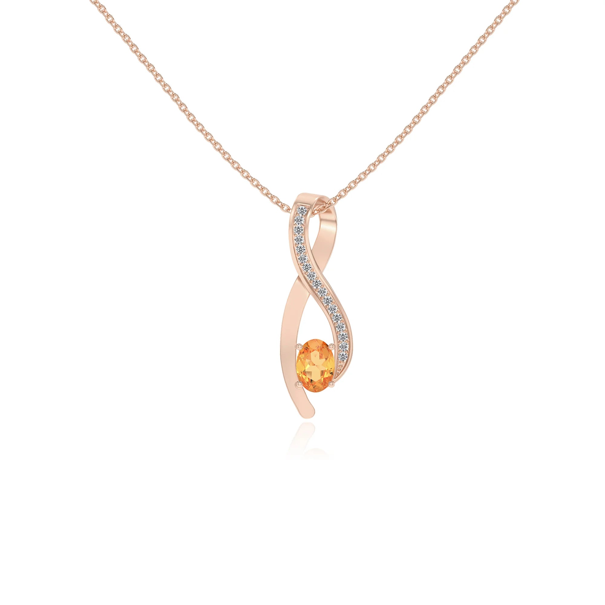 lab grown citrine oval solitaire necklaces in rose gold 