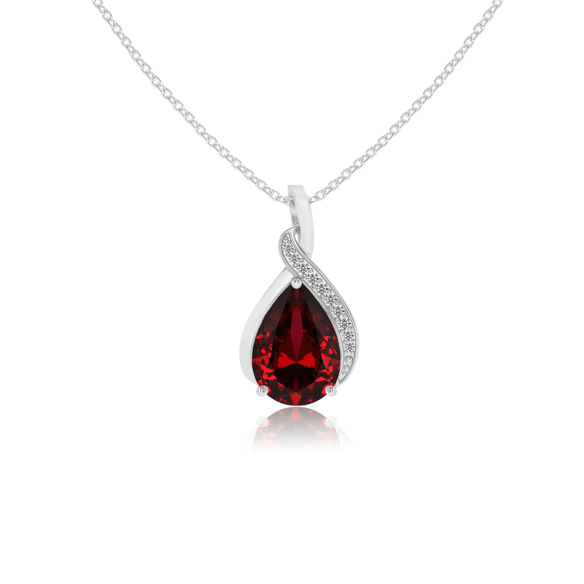 lab grown ruby pear solitaire necklaces in sterling silver 