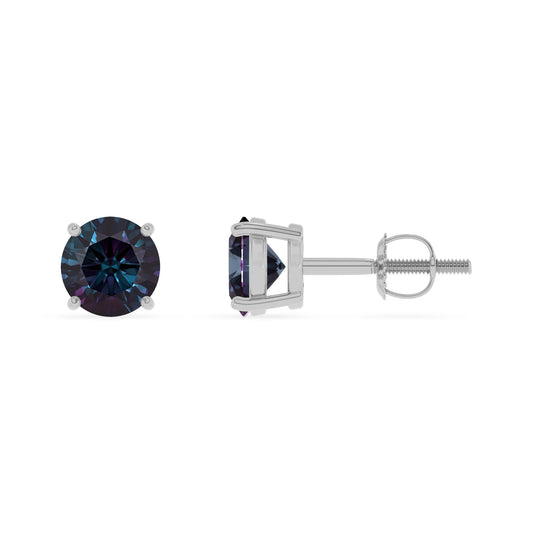 lab grown alexandrite round stud earrings in platinum 