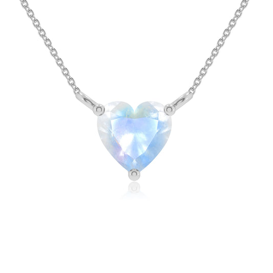 natural rainbow-moonstone heart solitaire necklaces in sterling silver 