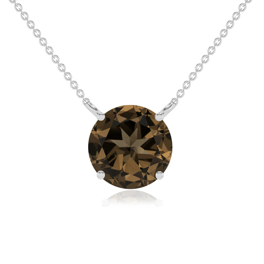 natural smoky-quartz round solitaire necklaces in sterling silver 