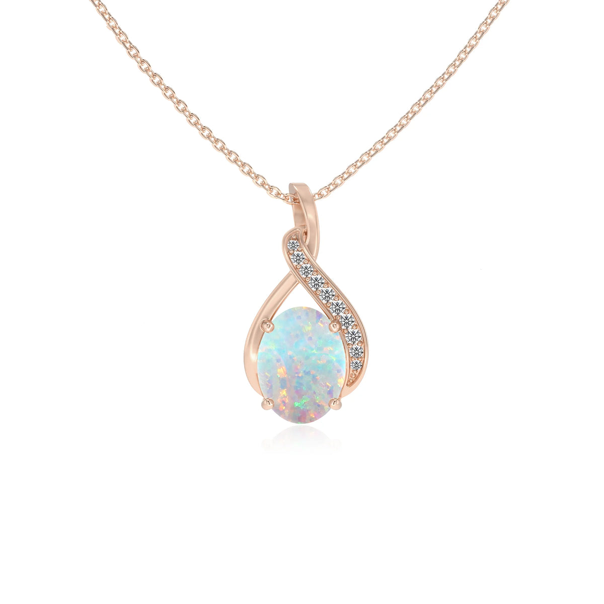 lab grown opal oval solitaire necklaces in rose gold 