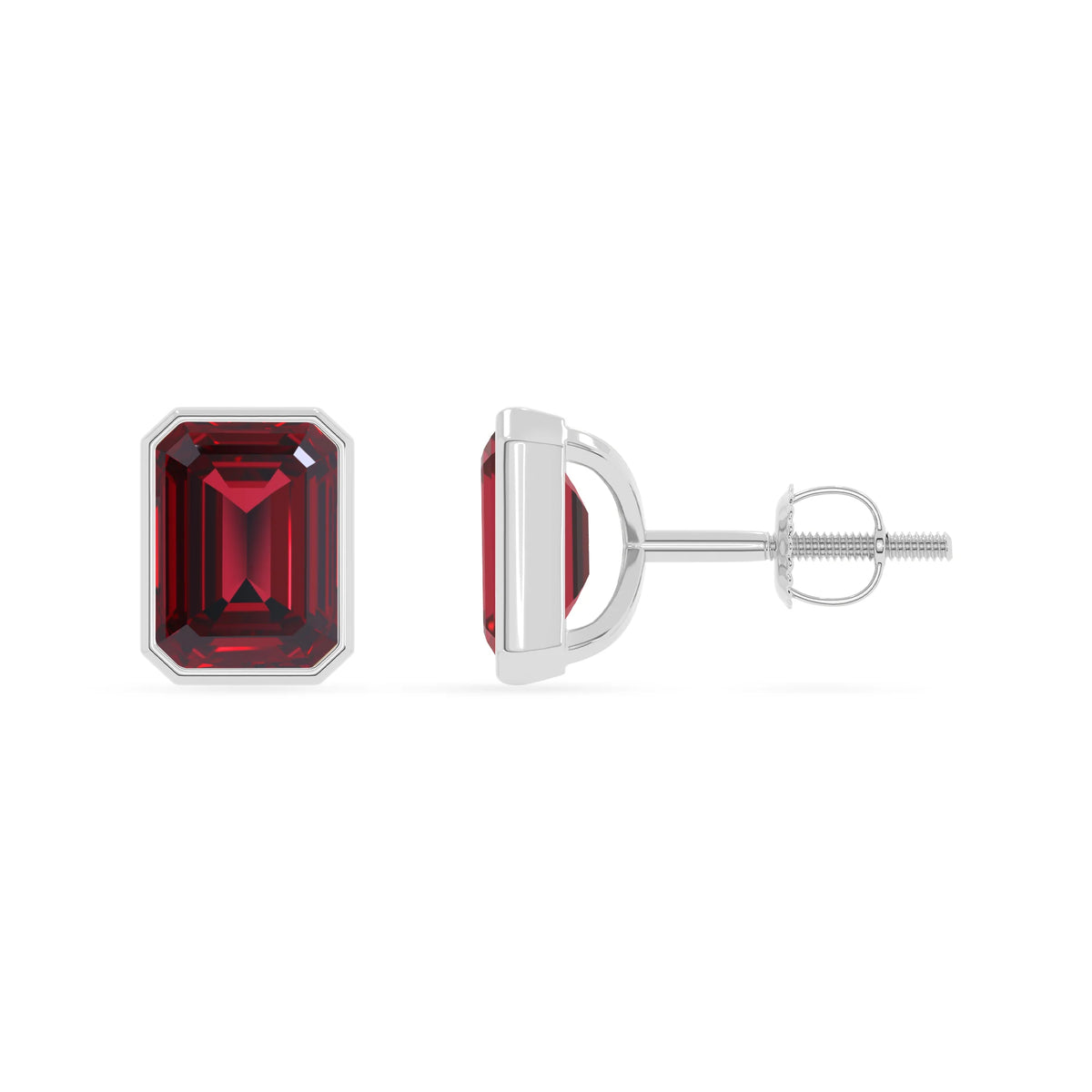 Lab Grown Ruby Emerald-Cut Solitaire Stud Earrings