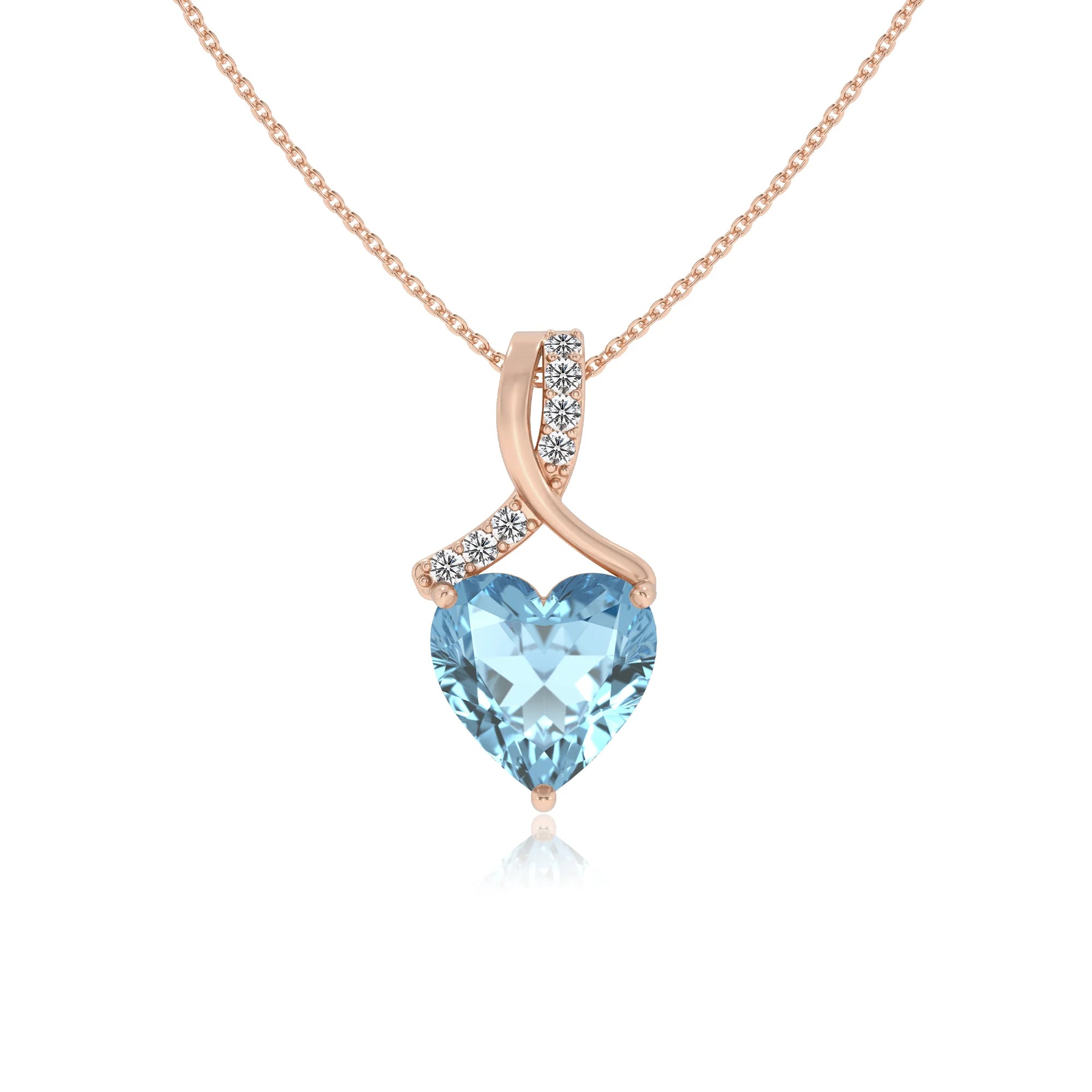lab grown aquamarine heart solitaire necklaces in rose gold 