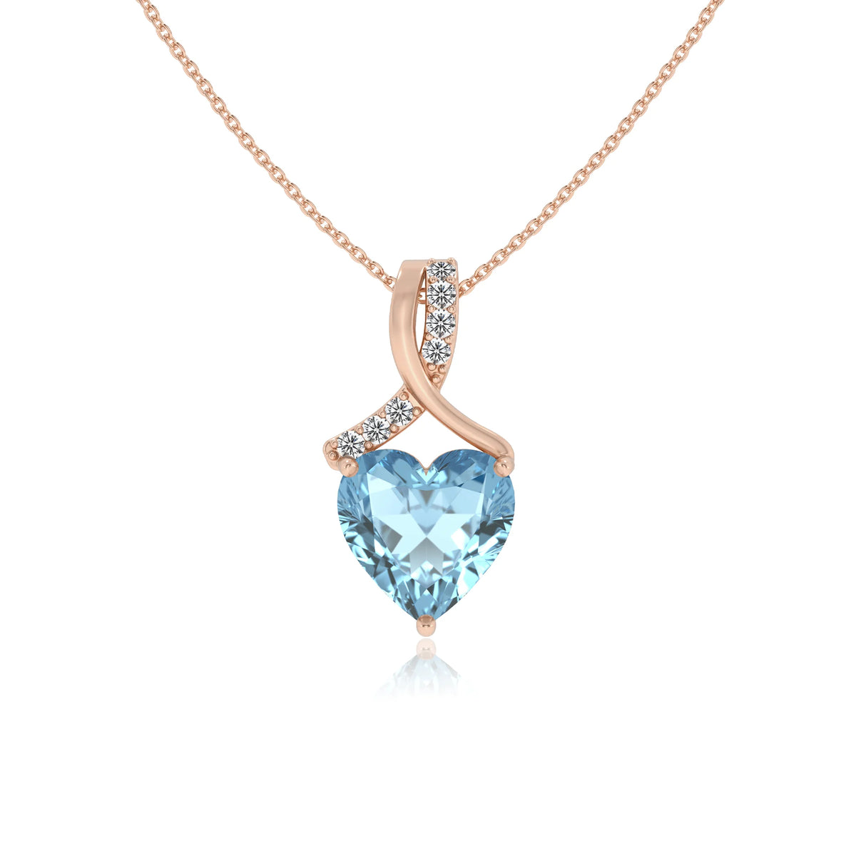 lab grown aquamarine heart solitaire necklaces in rose gold 