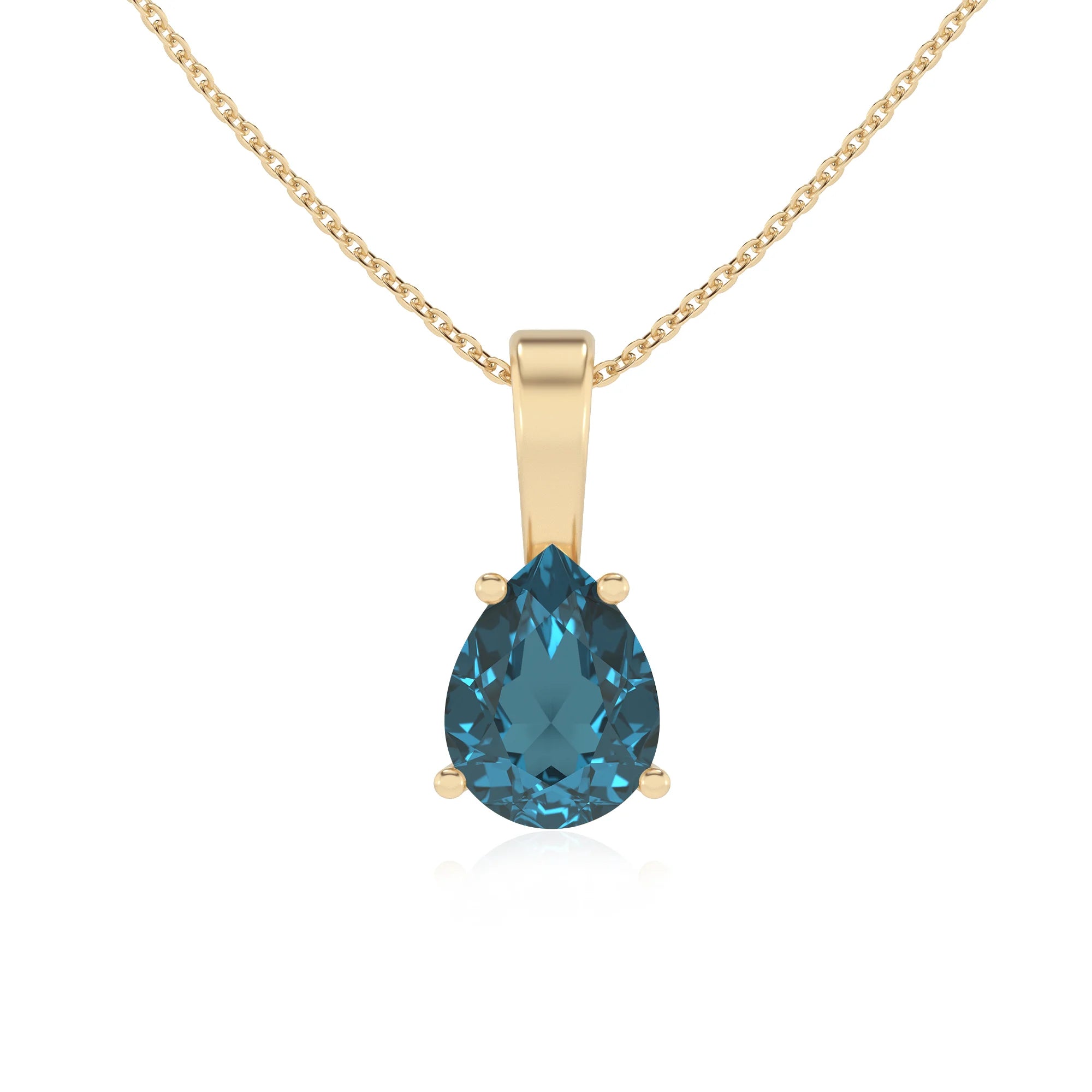 natural london-blue-topaz pear solitaire necklaces in yellow gold 
