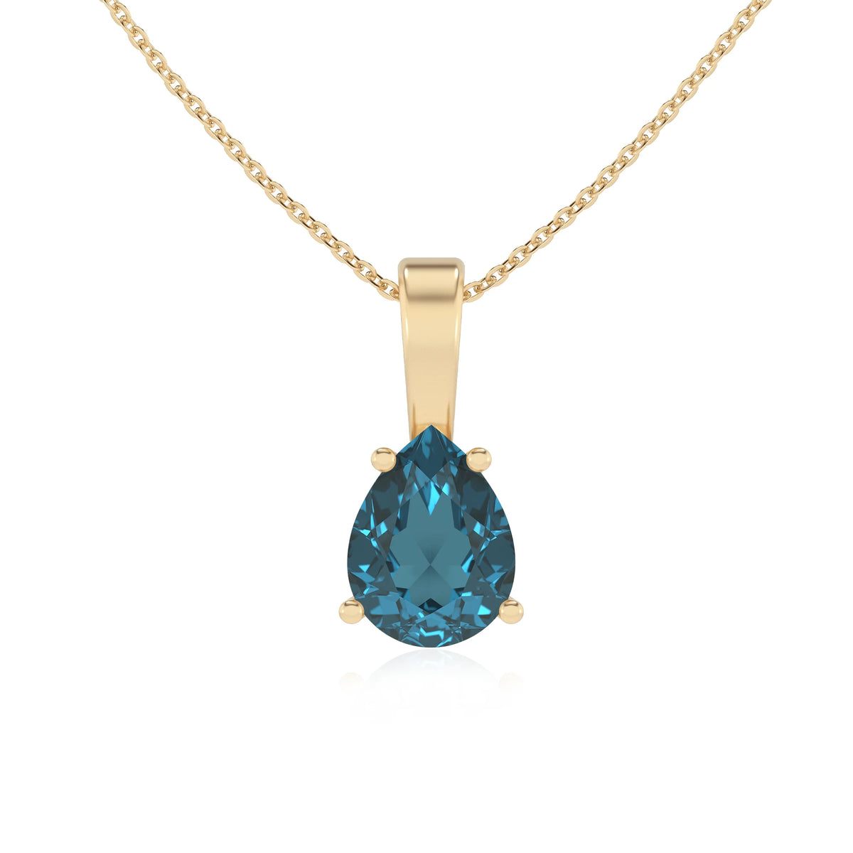 natural london-blue-topaz pear solitaire necklaces in yellow gold 