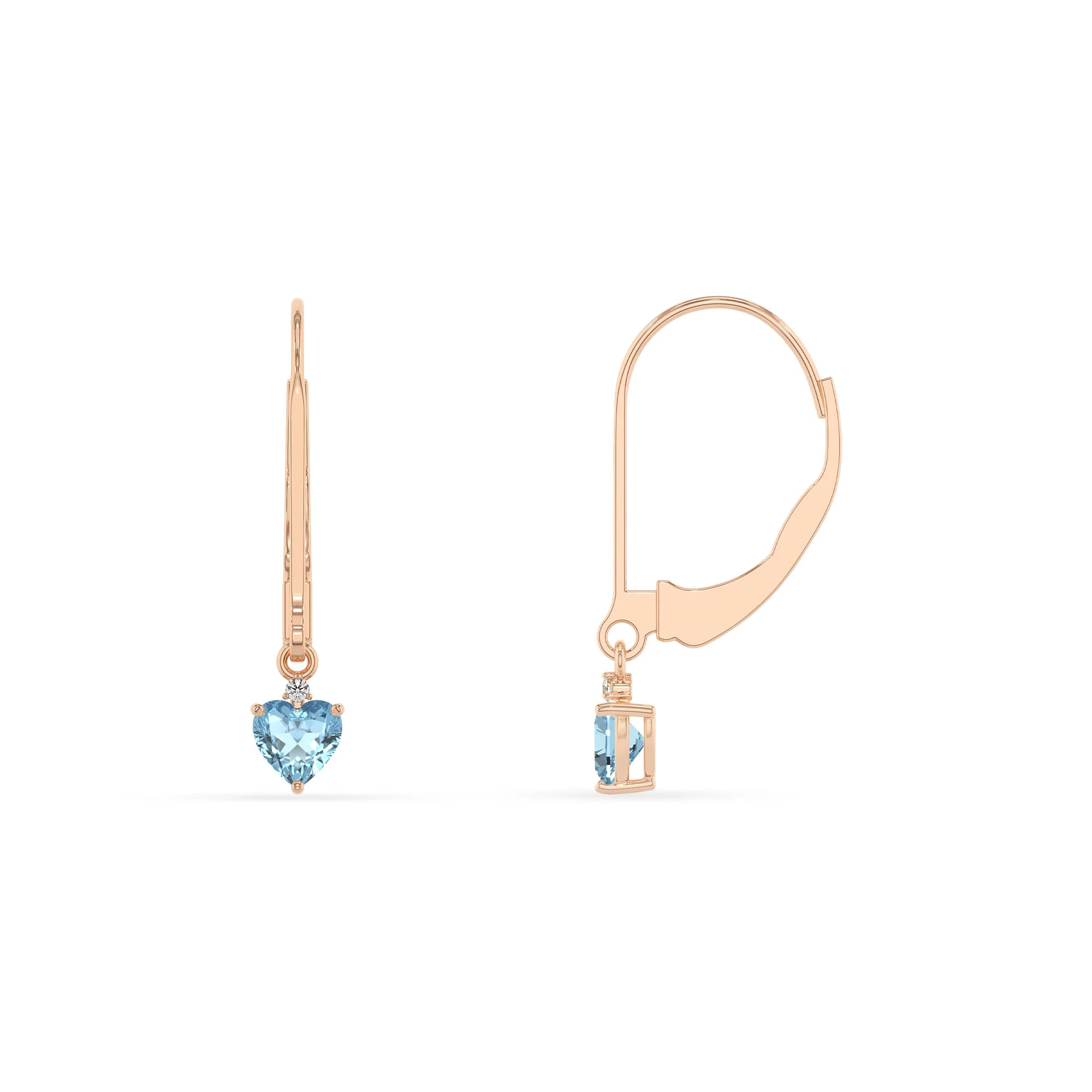 lab grown aquamarine heart drop earrings in rose gold 