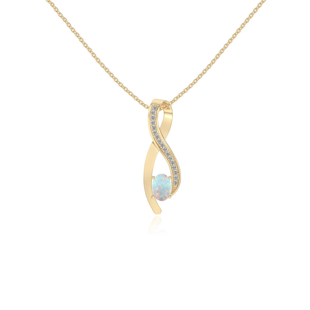 lab grown opal oval solitaire necklaces in yellow gold 