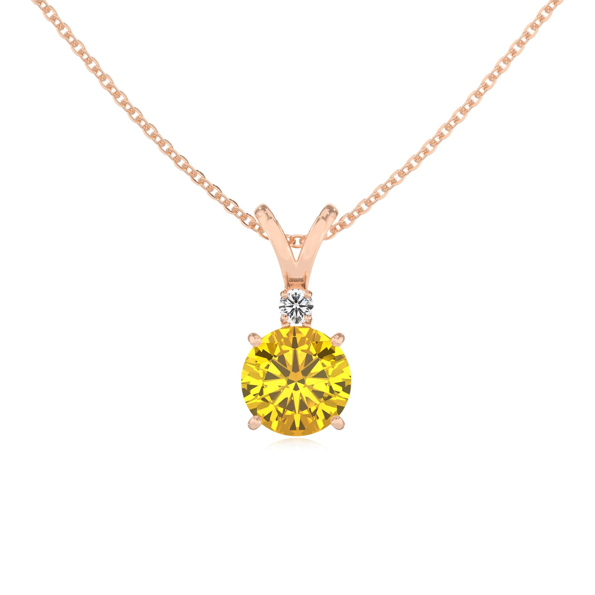 lab grown yellow-sapphire round solitaire v-bale necklaces in rose gold 