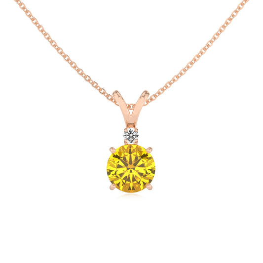 lab grown yellow-sapphire round solitaire v-bale necklaces in rose gold 