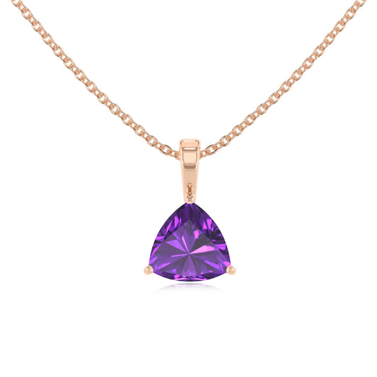 lab grown amethyst trillion solitaire necklaces in rose gold 