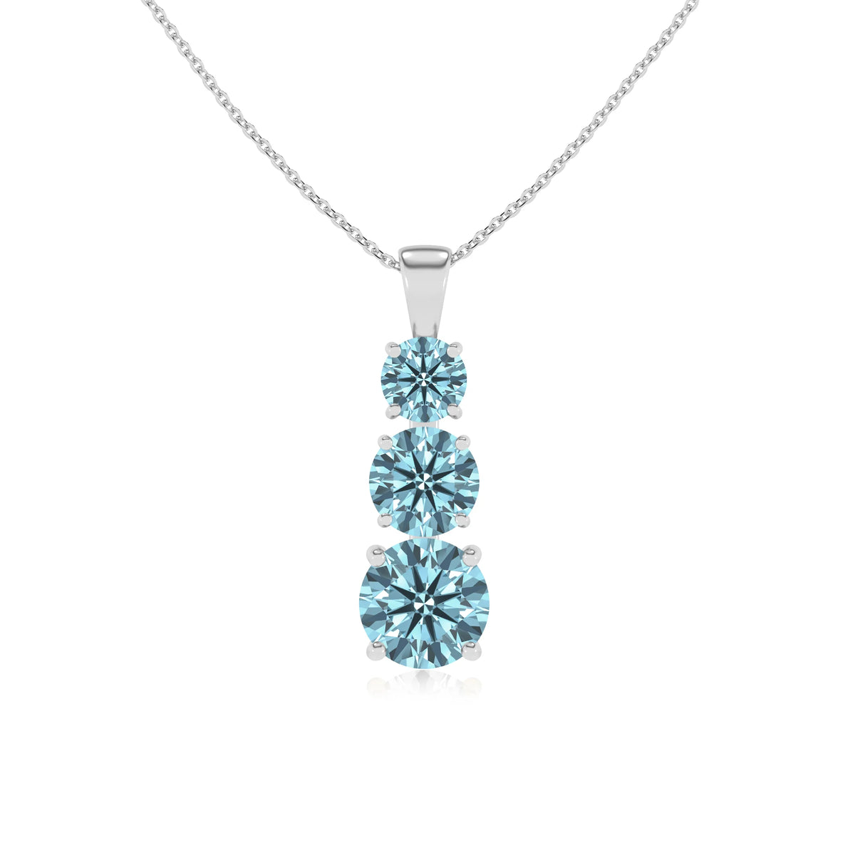 lab grown aquamarine round bar v-bale necklaces in sterling silver 