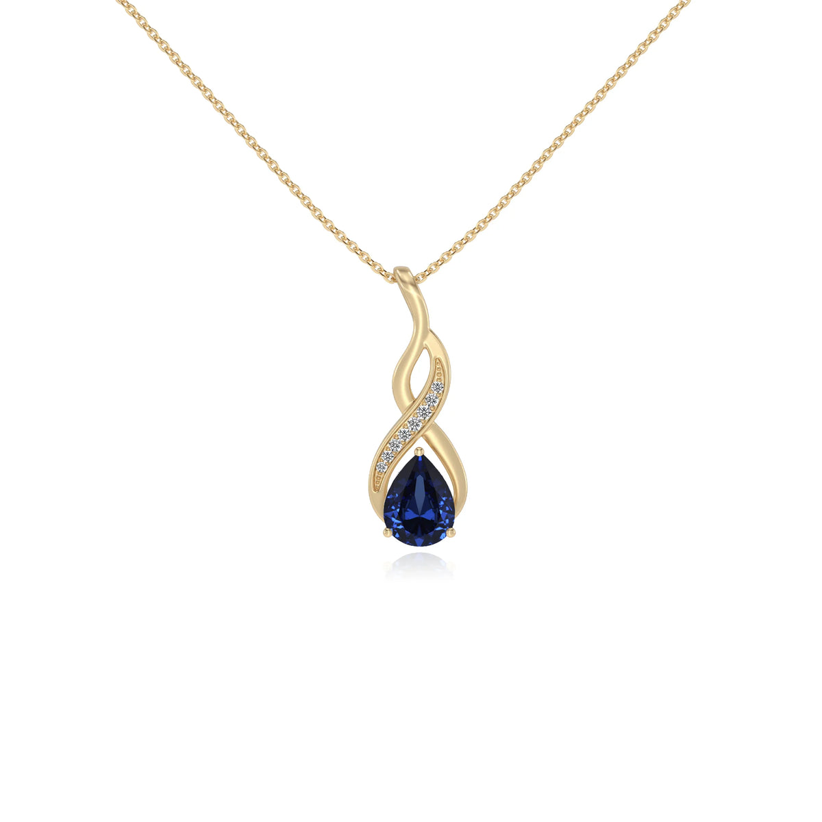 lab grown blue-sapphire pear solitaire necklaces in yellow gold 
