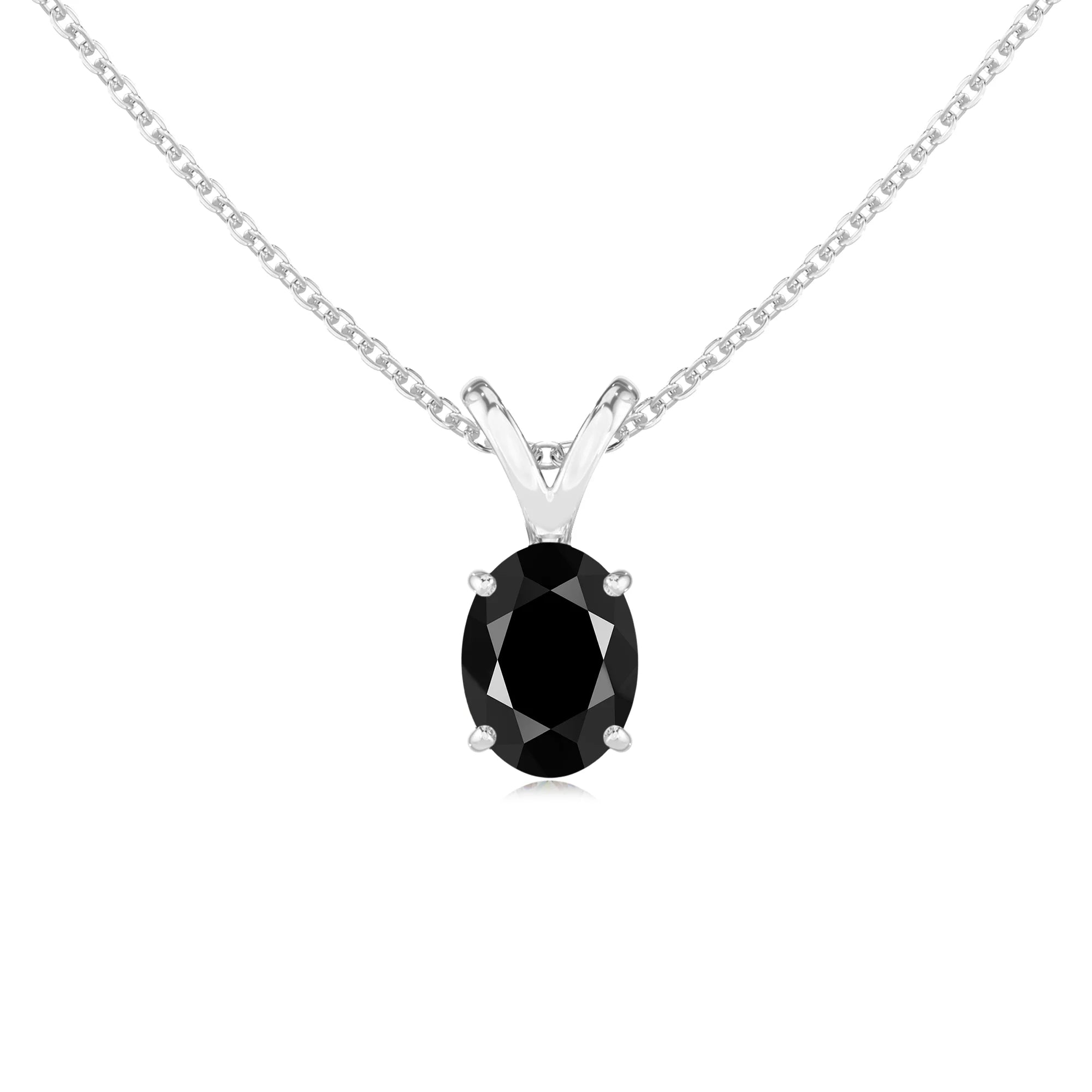natural black-onyx oval solitaire v-bale necklaces in sterling silver 