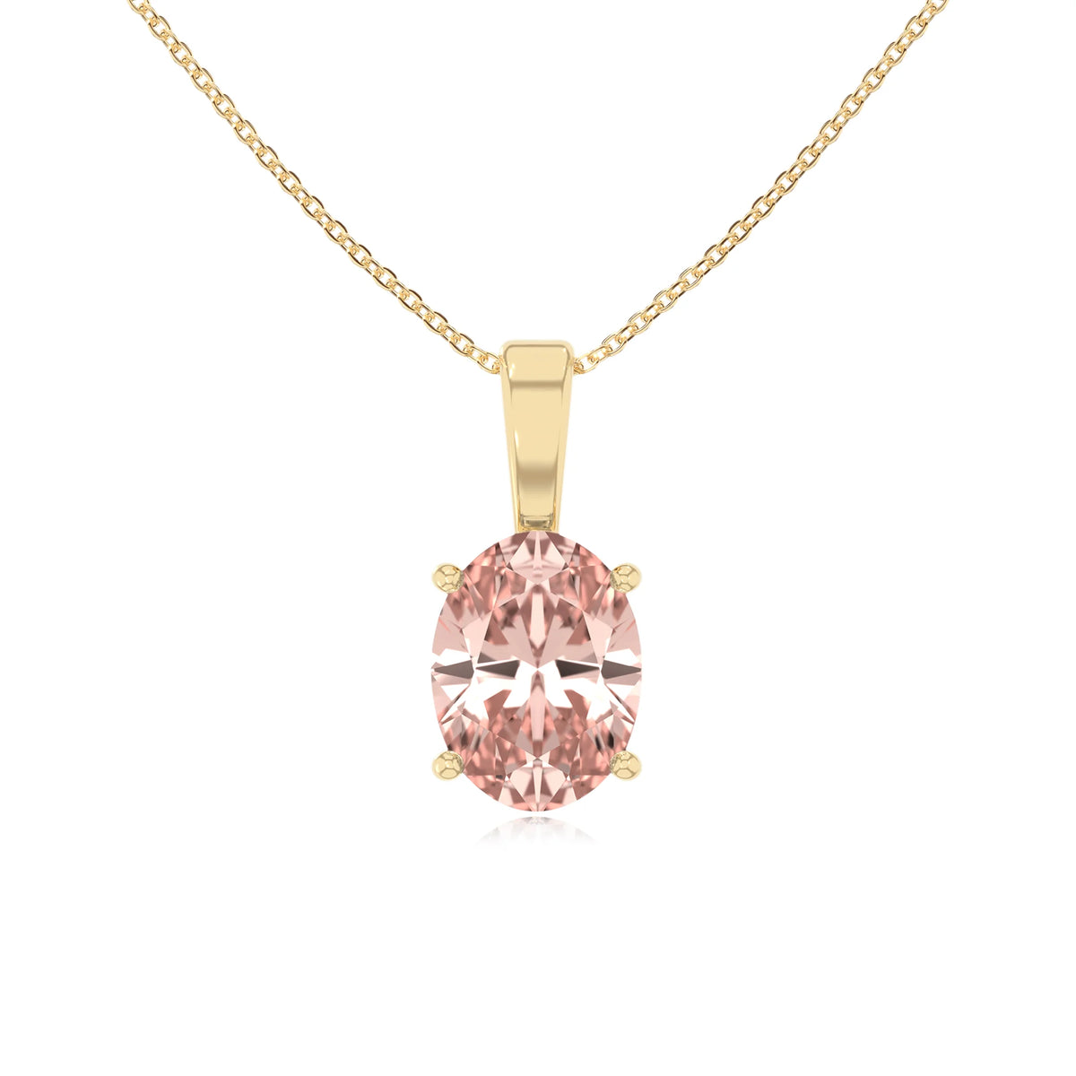 lab grown morganite oval solitaire necklaces in yellow gold 
