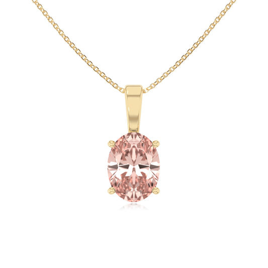 lab grown morganite oval solitaire necklaces in yellow gold 