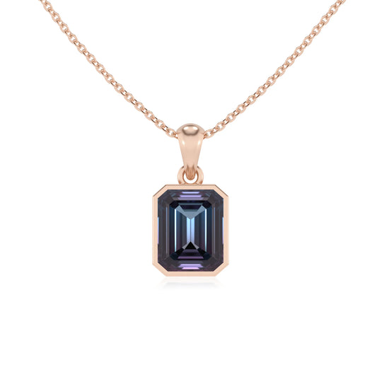 lab grown alexandrite emerald cut solitaire necklaces in rose gold 
