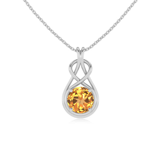 lab grown citrine round solitaire necklaces in white gold 