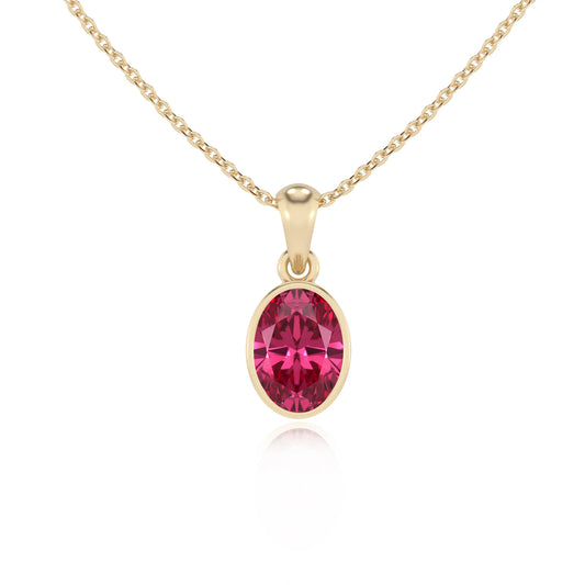 lab grown pink-tourmaline oval solitaire necklaces in yellow gold 