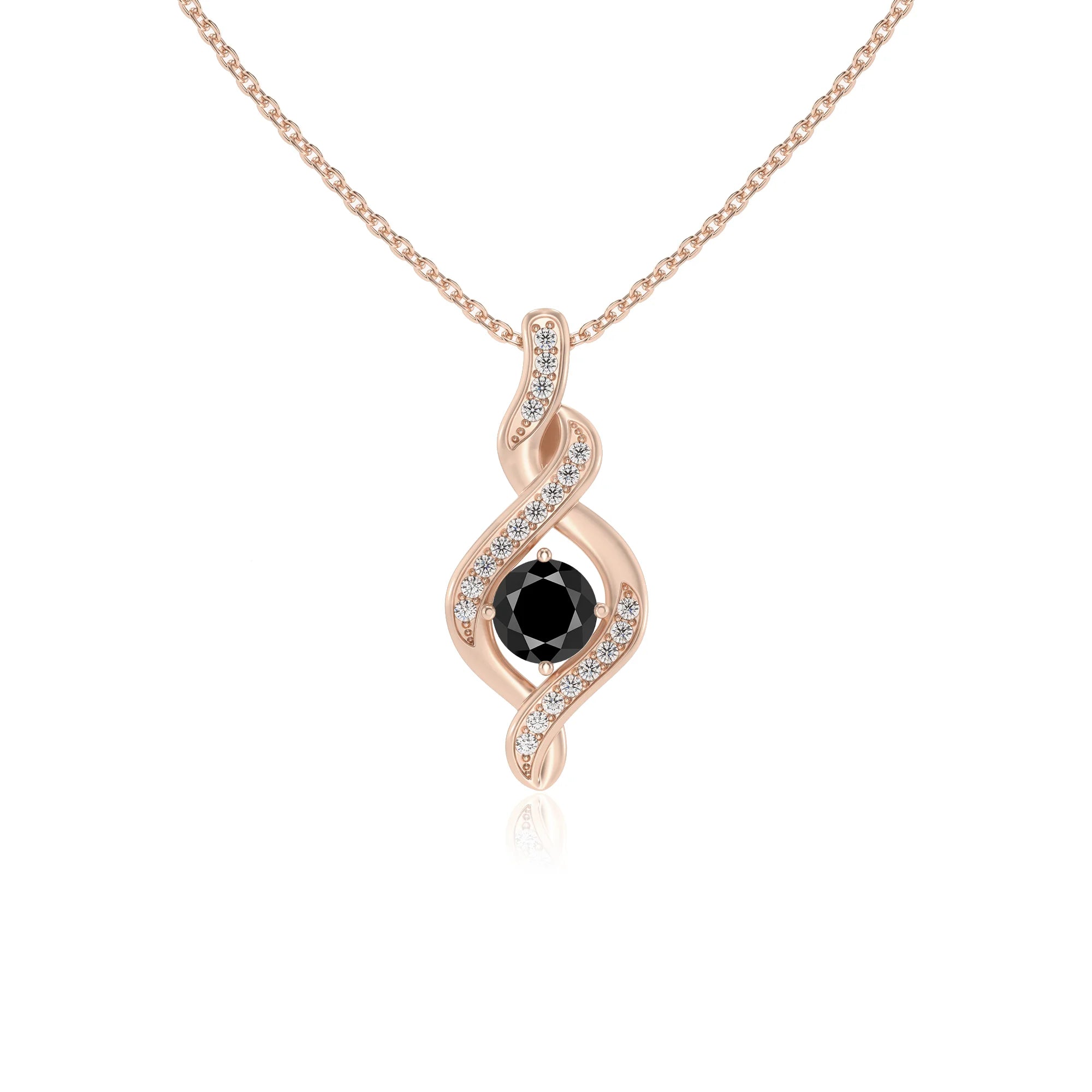 natural black-onyx round solitaire necklaces in rose gold 