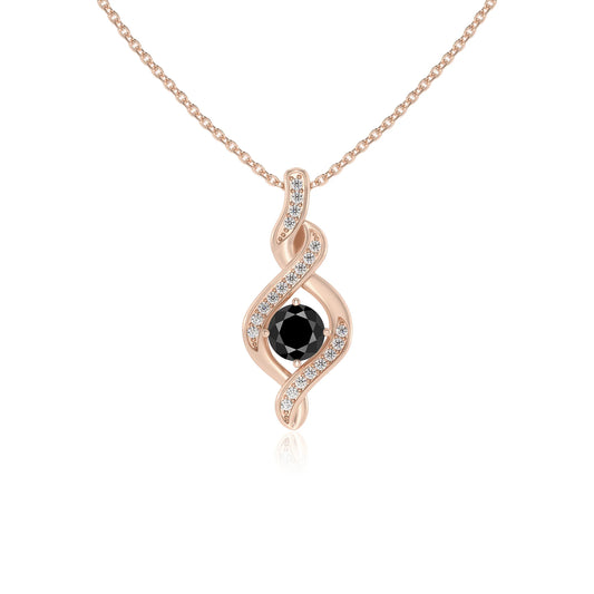 natural black-onyx round solitaire necklaces in rose gold 