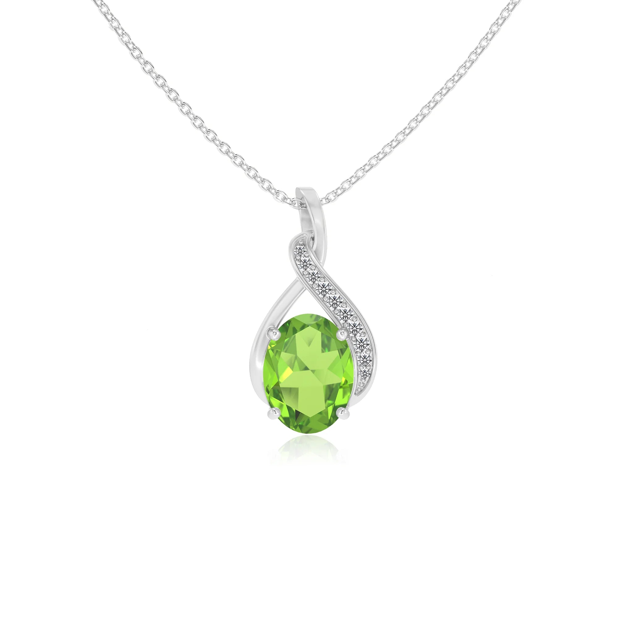 natural peridot oval solitaire necklaces in platinum 