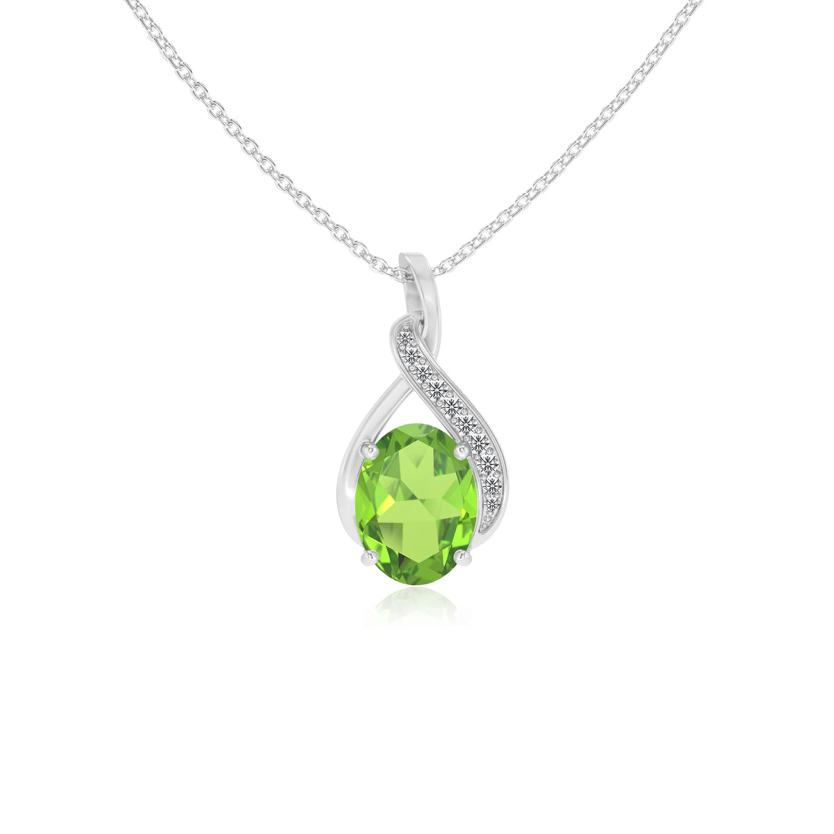 natural peridot oval solitaire necklaces in platinum 