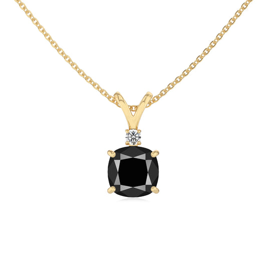 natural black-onyx cushion solitaire v-bale necklaces in yellow gold 