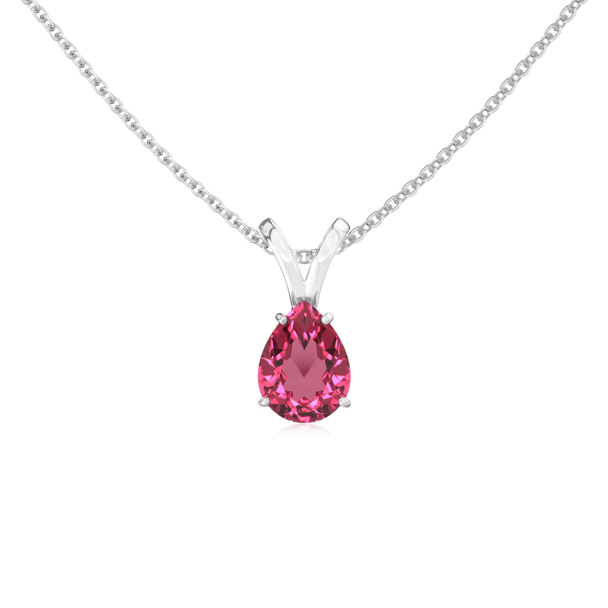 lab grown pink-tourmaline pear solitaire v-bale necklaces in sterling silver 