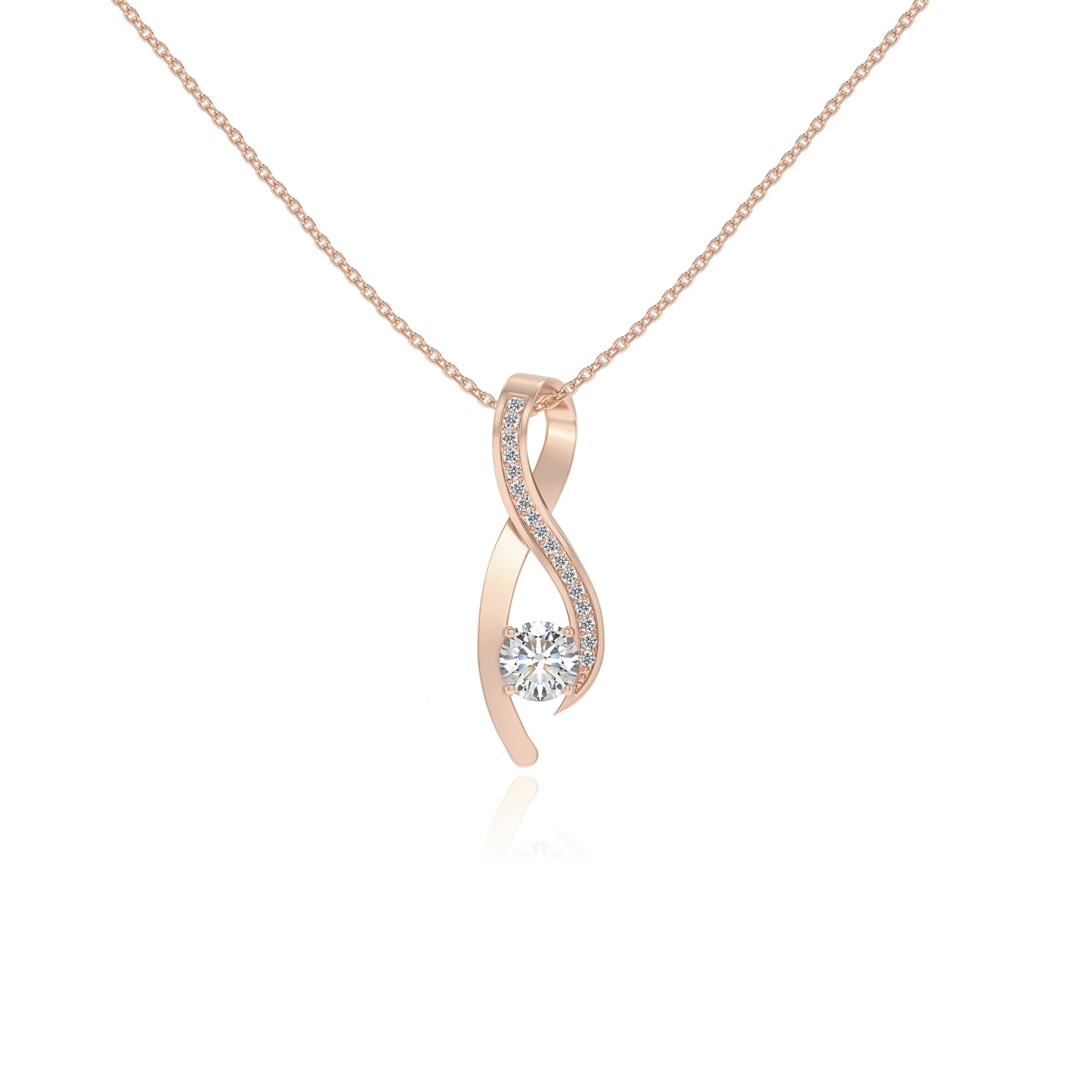 lab grown moissanite round solitaire necklaces in rose gold 