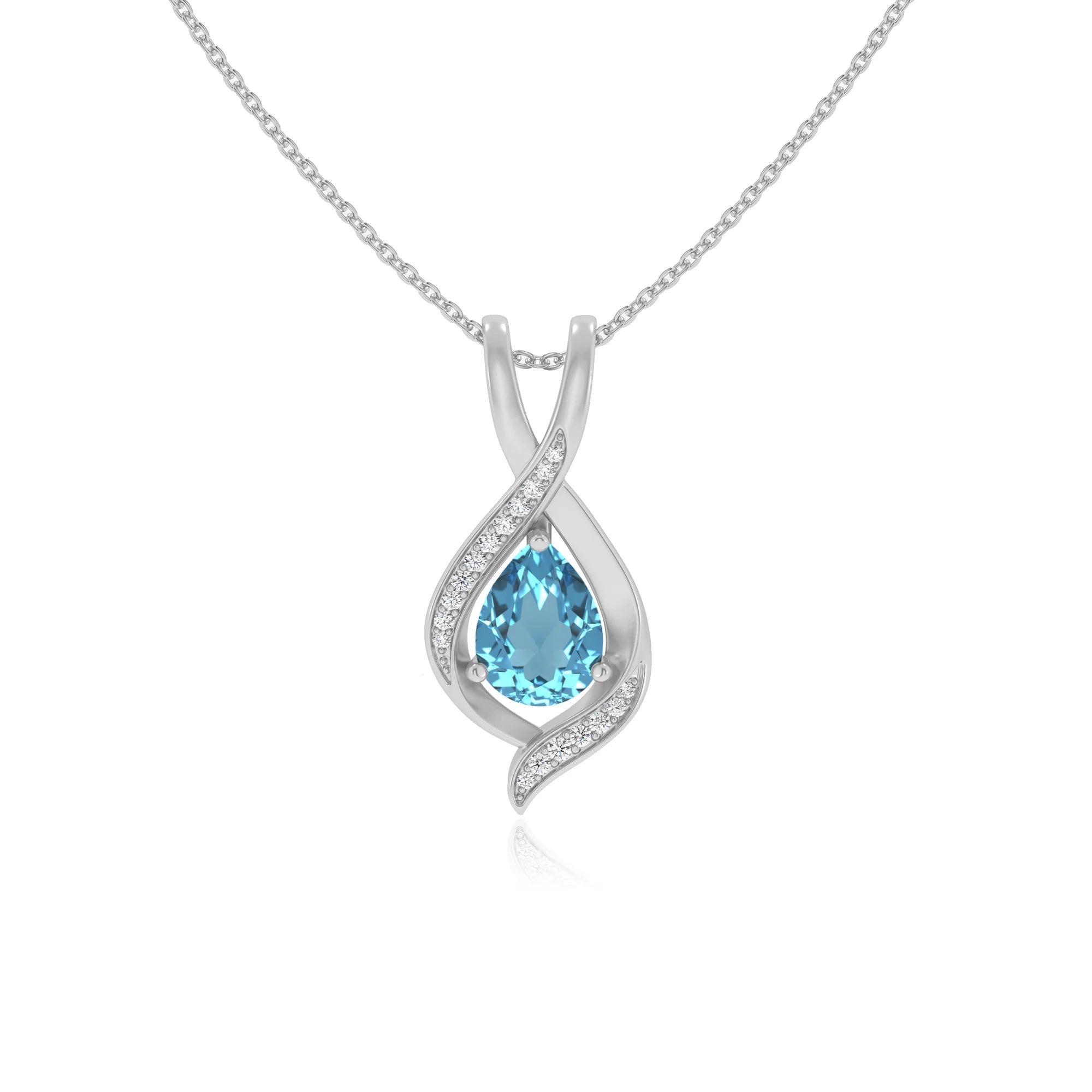 natural swiss-blue-topaz pear solitaire necklaces in sterling silver 