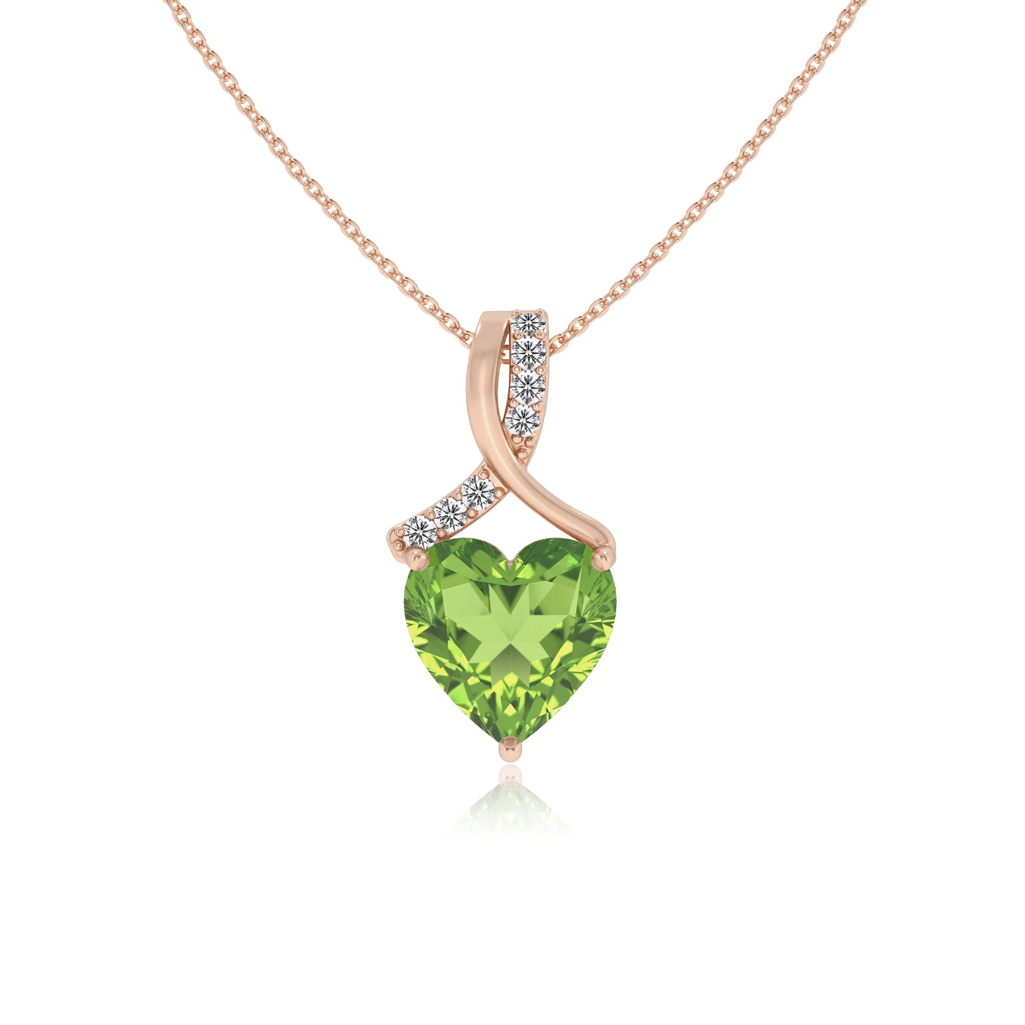 natural peridot heart solitaire necklaces in rose gold 