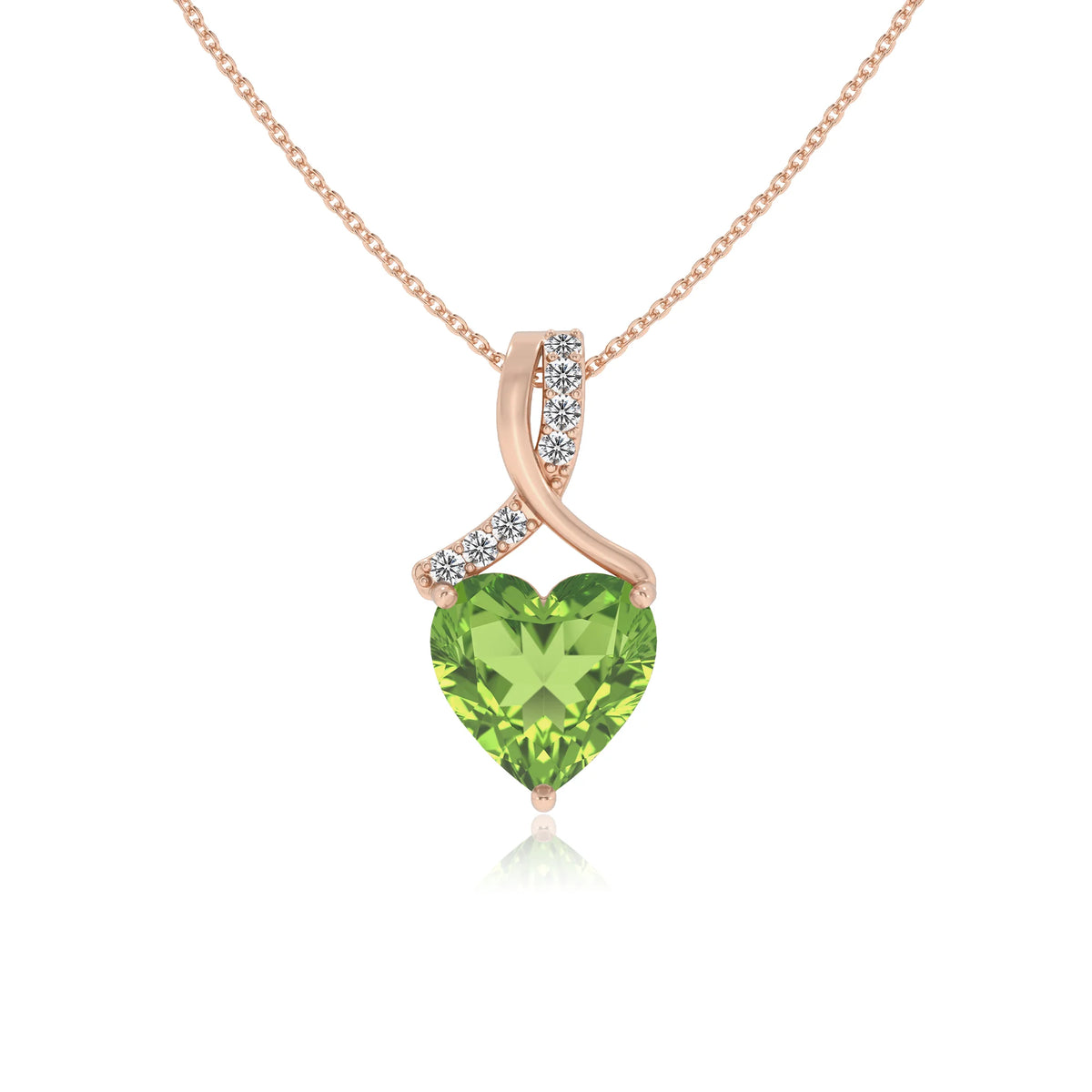 natural peridot heart solitaire necklaces in rose gold 