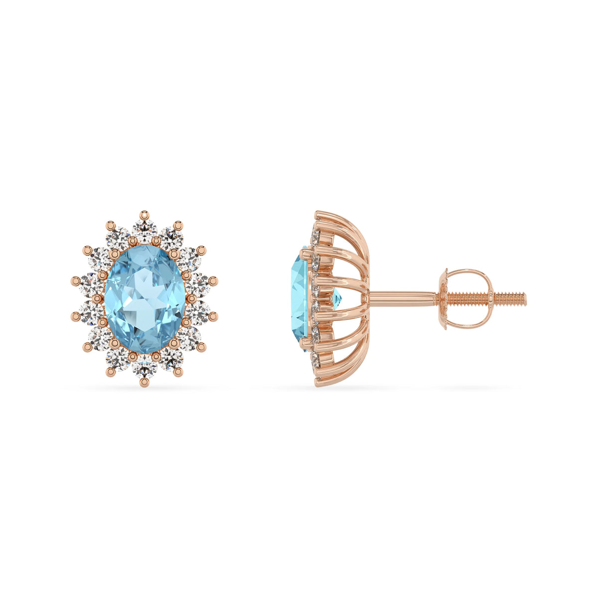 lab grown aquamarine oval stud earrings in rose gold 
