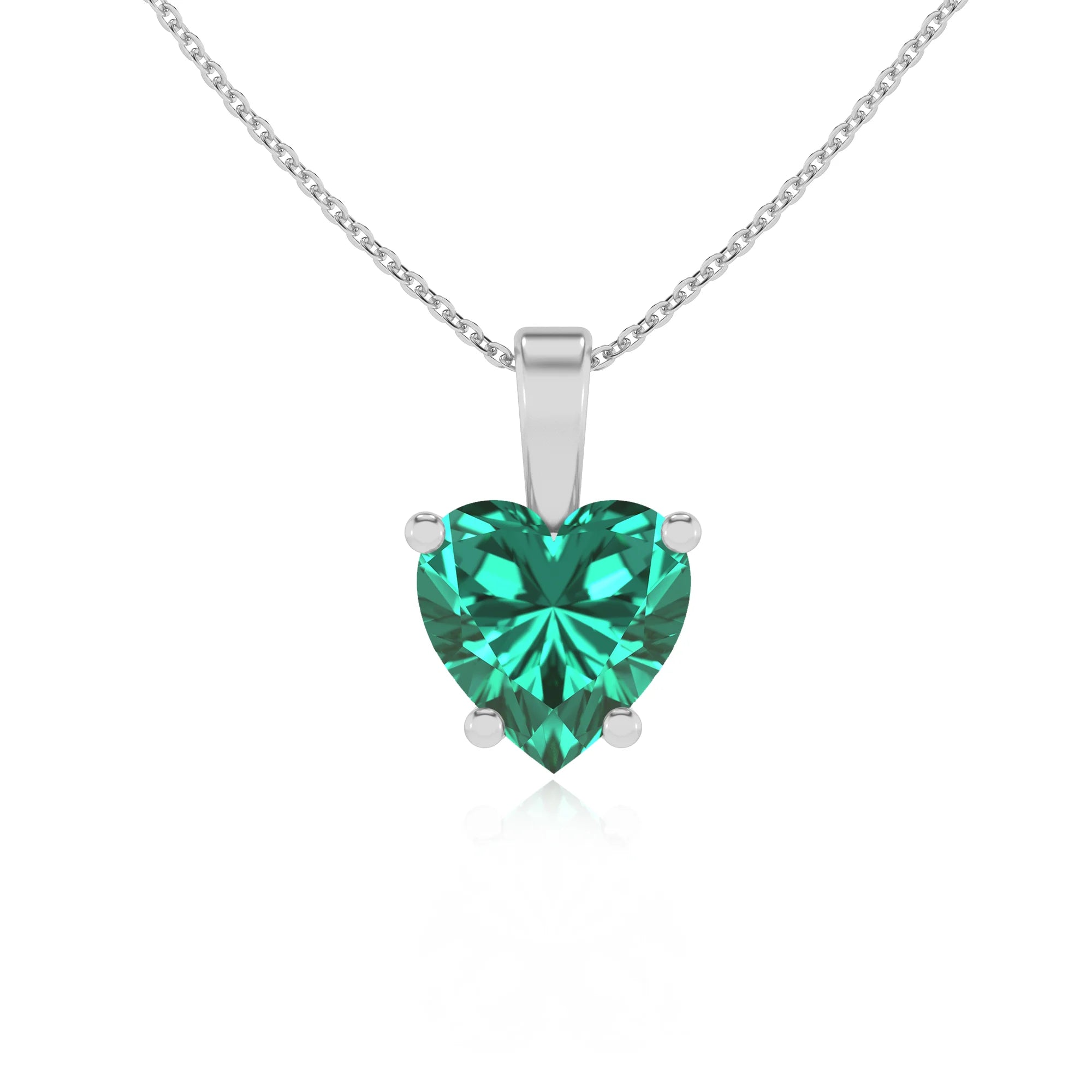 lab grown emerald heart solitaire necklaces in platinum 