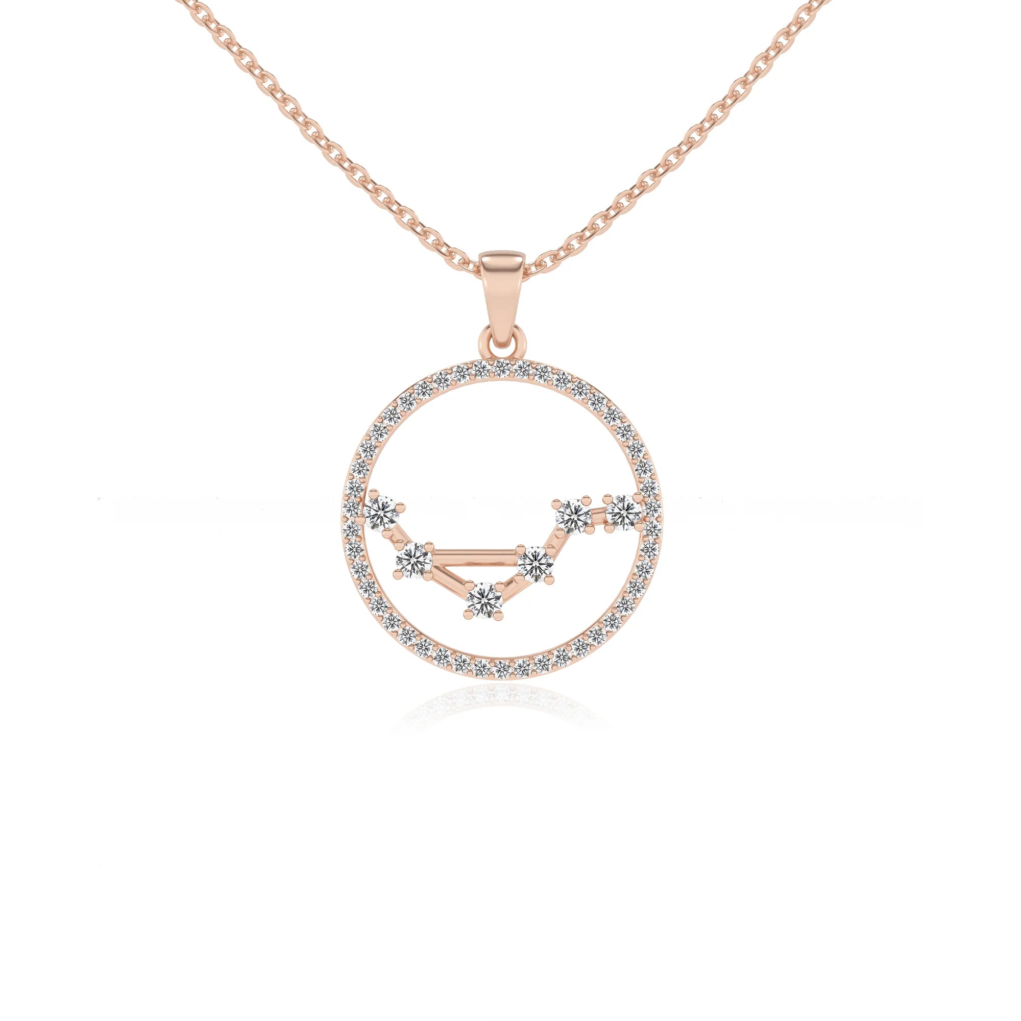 lab grown moissanite round necklaces in rose gold 