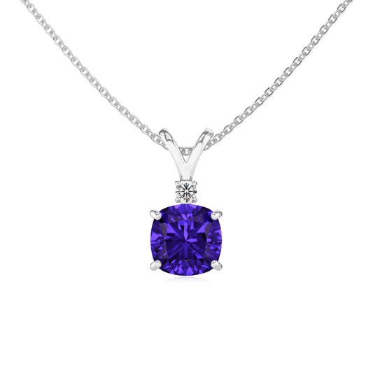 lab grown tanzanite cushion solitaire v-bale necklaces in sterling silver 