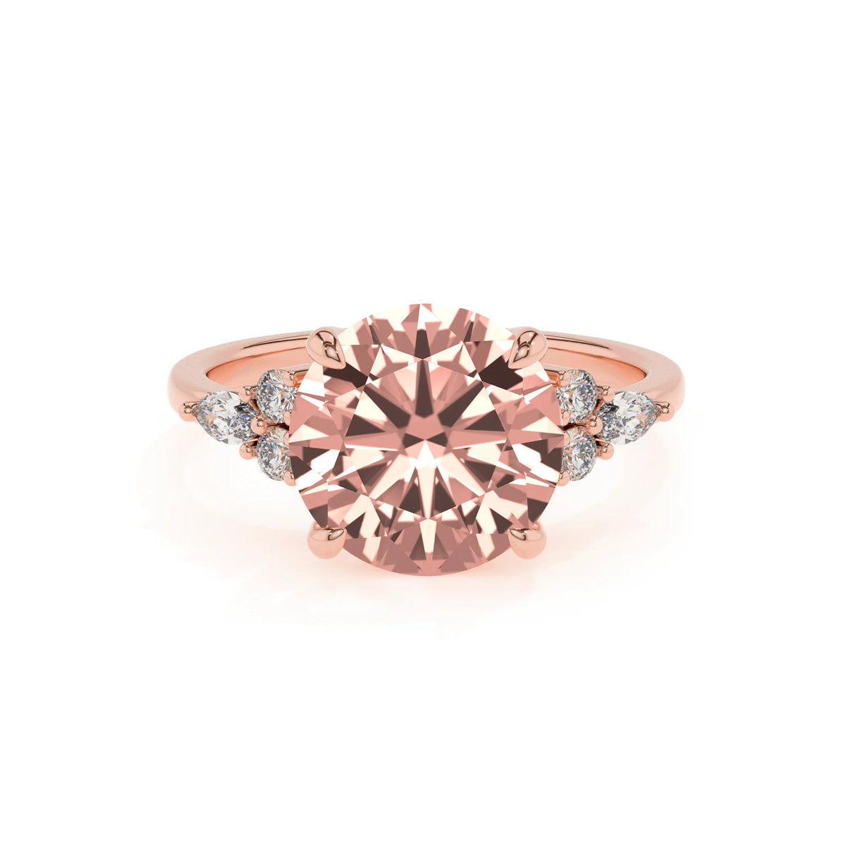 lab grown morganite round solitaire rings in rose gold 